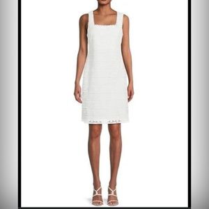 KENSIE Womens White Zippered Crochet Lace Sleeveless Square Neck Dresw